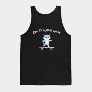 Wreak Havoc Skateboarding Cat Shirt, Unique Trouble Maker Top for Mischief Lovers, Ideal Gift for Pranksters, Great Gift Idea Tank Top